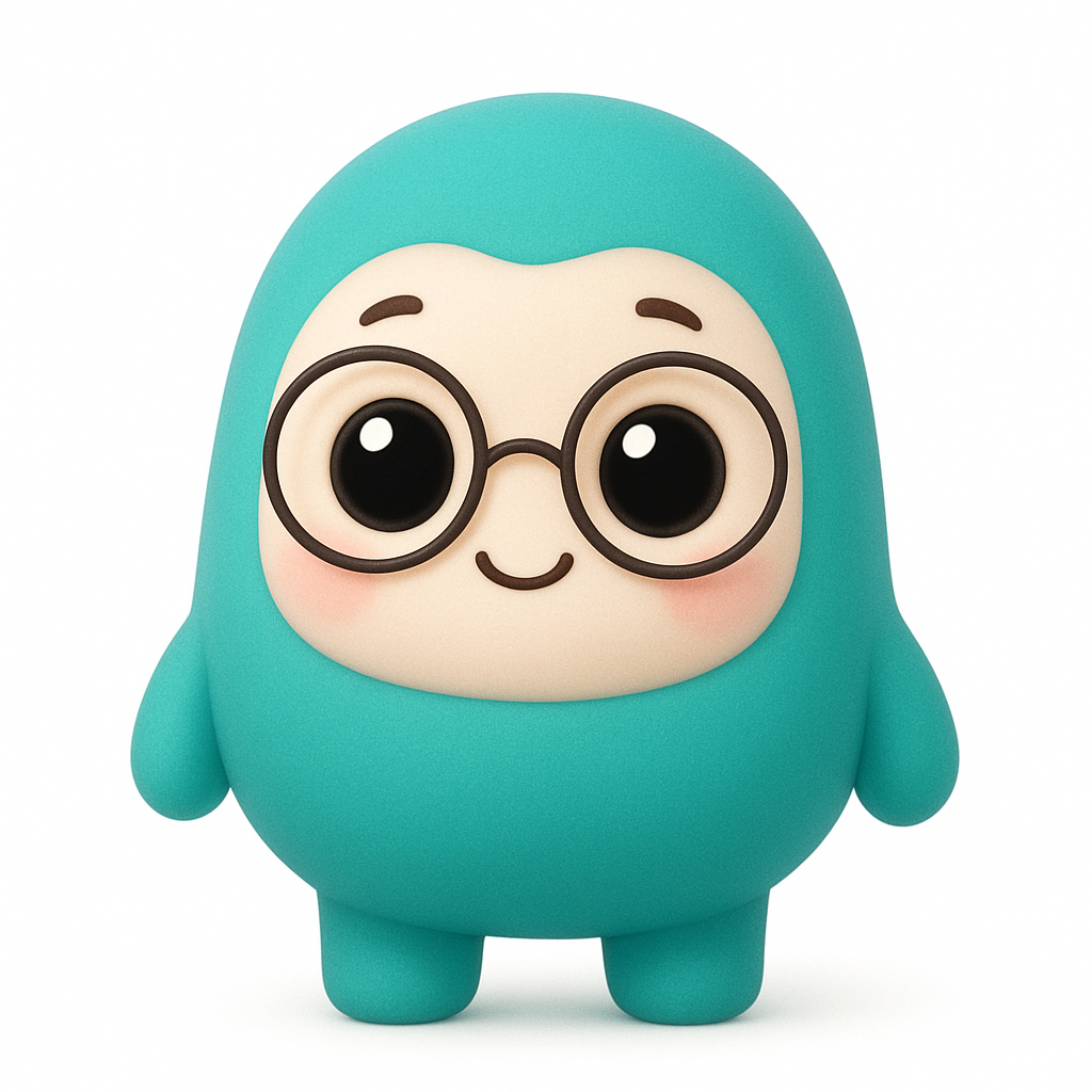 Codi-E mascot - teal egg-shaped character with glasses